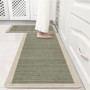 Sage Green Vintage Boho Elegance Kitchen Rug Sets 2 PCs, Anti-Fatigue, Waterproof Non-Slip Kitchen Mats Heavy Duty Comfort Foam Rug for Kitchen, Floor, Laundry, 17x29+17x47