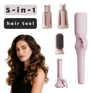 5 in 1 Curling Iron Automatic hair style Multifunctional Hair Tools Salon-Quality, Ideal Gifts for beginners Easy to Use Result with 28mm 32mm 40mm Hair curler, Hair Straightening Comb, Crimping Iron, Beach Wave Water Waver, flat iron. All in One Tool Set