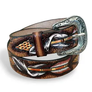Y2K Western Vintage Style Floral Belt Western Belt for Men Y2K Vintage Cowboy Belt Handmade 1.5” Wide Full Grain One Piece Leather Belt with Buckle Engraved Tooled