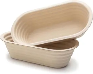 10" Banneton Batard Proofing Basket for Sourdough & Artisan Bread Baking - Stackable, Made From Bamboo & Sugarcane Pulp (2-Pack)