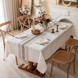 Linen Tablecloths for Rectangle Table, Heavy Duty Beige Embroidery Tablecloths, Burlap Farmhouse Tablecloth,  and Wrinkle Free Table Cover, 70''x 55''