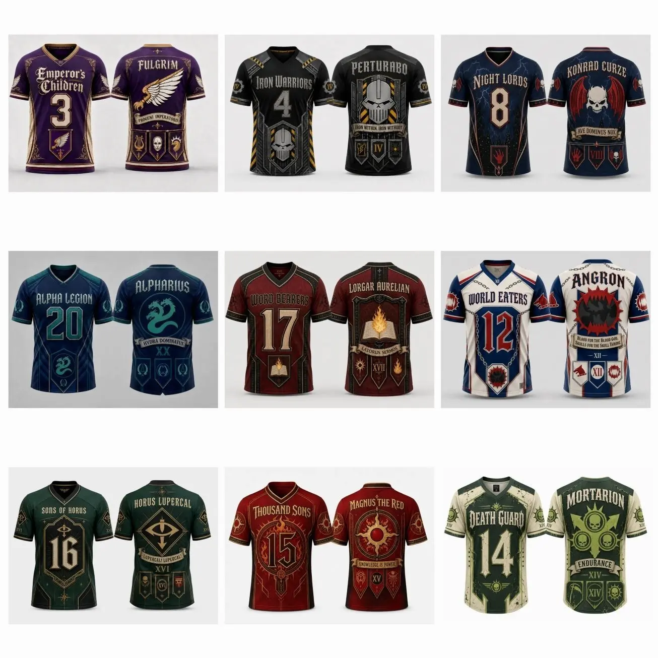 Warhammer 40K Traitor Primarch Chaos Space Marine V-Neck Jerseys - Choose Horus Lupercal, Angron, Mortarion, Magnus the Red & More - Epic Grimdark Athletic Shirts for Gamers