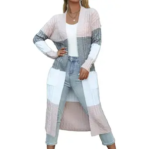 Color Block Cardigan Sweater Long Duster Open Front Sweater in Chunky Cable Knit Plus Size Cardigan