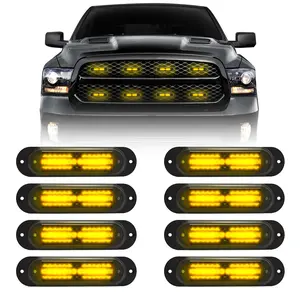 8pcs Amber Strobe Lights Surface Mount Led Grill Flashing Lights For Construction Vehicles