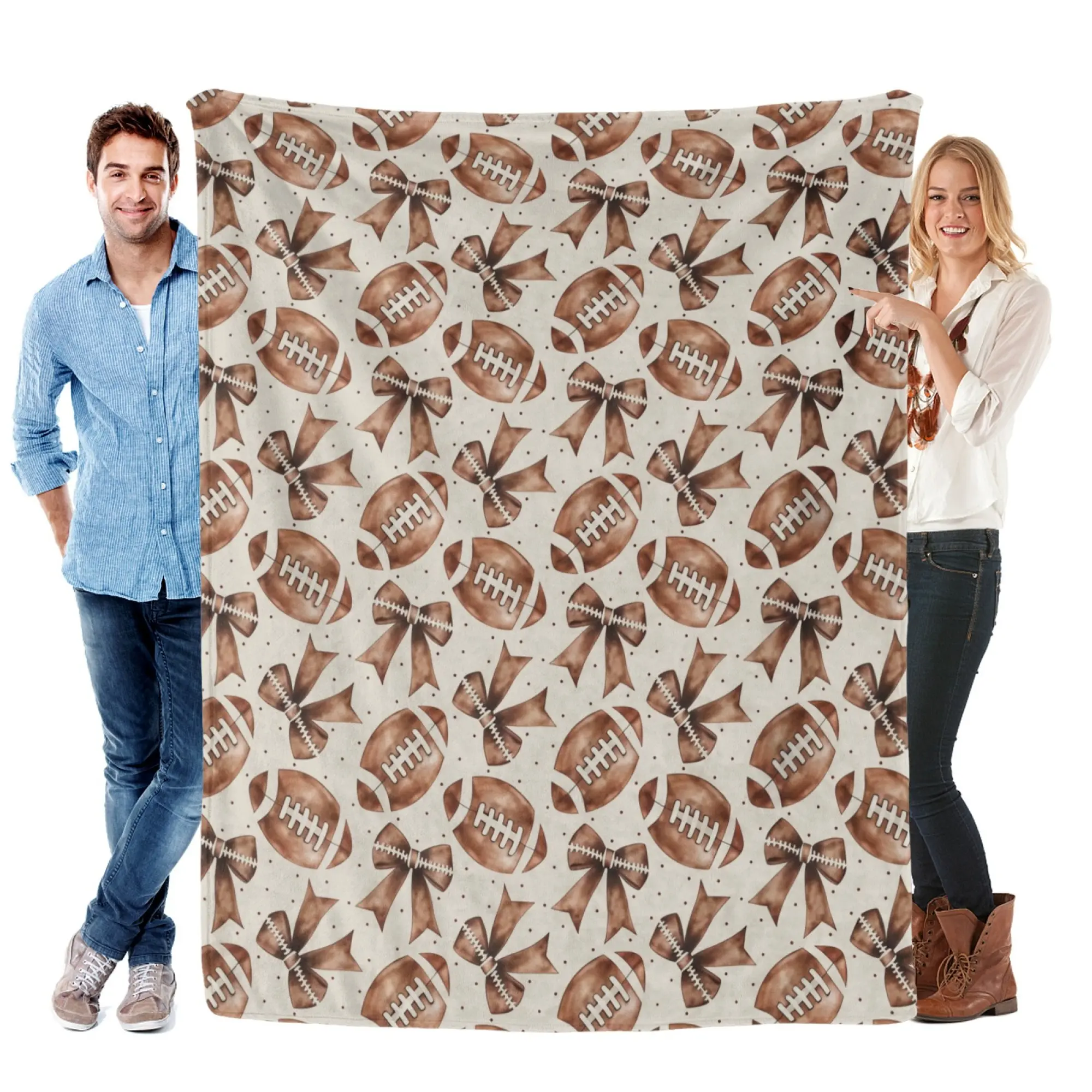 Coquette Football & Bow Print Premium Flannel Throw Blanket Ultra Soft Cozy Warm Plush Flannel Blanket Machine Washable Decorative Blanket for Couch Bed Sofa All Season Use Christmas Gift for Football Fans