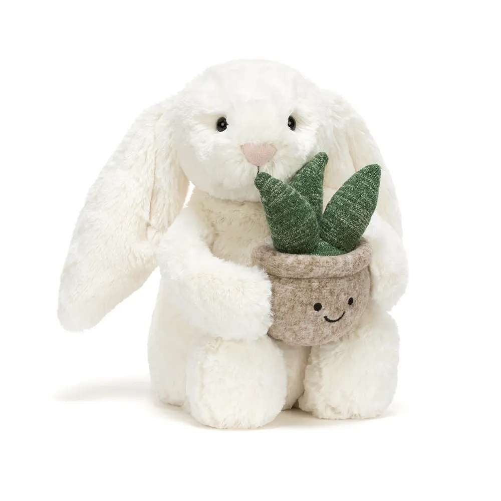Jellycat Cream Bunny with Plant Plush Stuffed Animal – Ultra Soft Teddy Bunny Cute in Cozy Hooded Onesie, Cute Collectible Gift for Kids & Adults