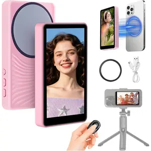STANDARD GOODS Selfie Monitor Screen iPhone,Magnetic Selfie Screen 4K 60fps Bluetooth Remote,Back Camera Monitor for Vlog Live Stream,Wireless Screen Mirroring with iPhone & Android(Pink)