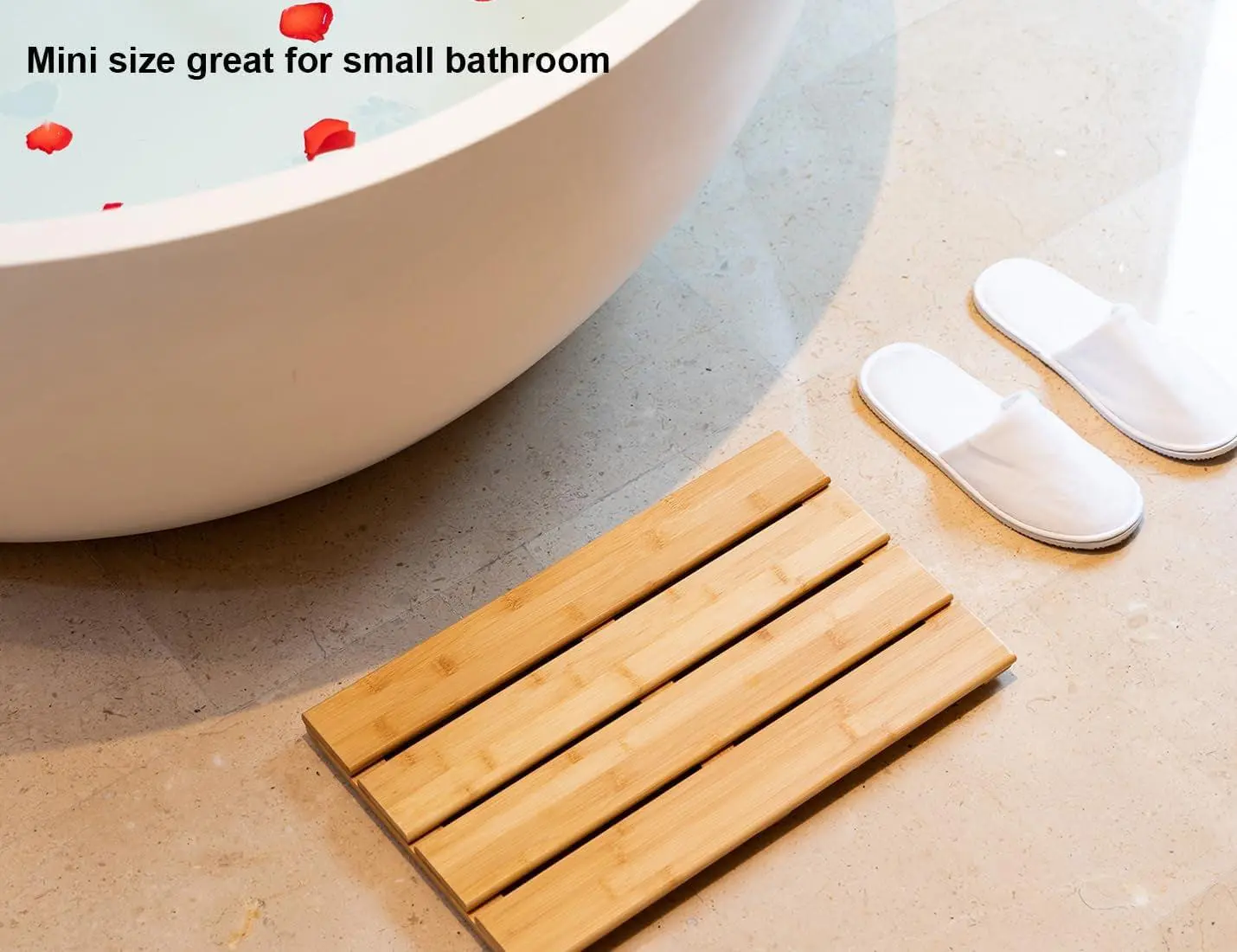 Compact Bamboo Bath Mat – Non-Slip, Quick Dry Wooden Shower Floor Mat for Small Bathrooms, RVs, and Tight Spaces, Easy to Clean, 15.8" X 10.2" Rubber Traditional