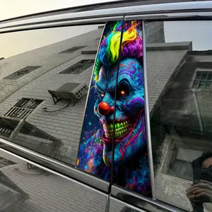 2pcs Colorful Clown B-pillar Waterproof Car Sticker Car Decals DIY Car Door Pillar Decorative Sticker