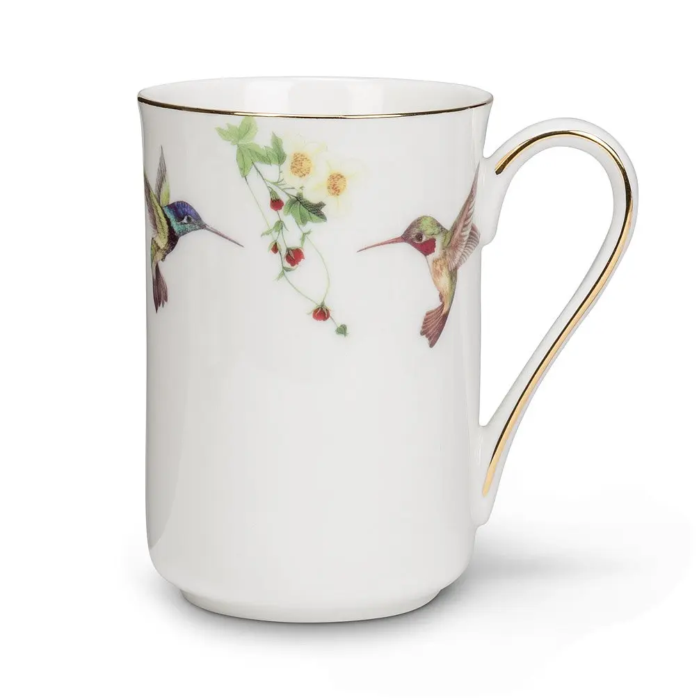 212 MAIN 4.5 in. Bone China Hummingbird Mug - White Animal Character Coffee Cup, Bird Motif Drinkware, Washable Kitchenware, Animal Character Mugs