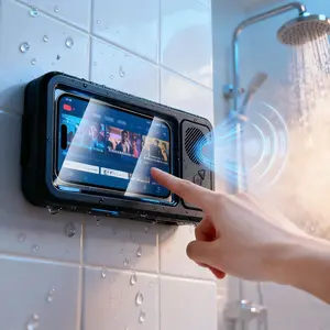 Bathroom shower waterproof phone holder Bluetooth speaker 360°Rotation touch screen mobile phone box watch movie listening music Summervibes