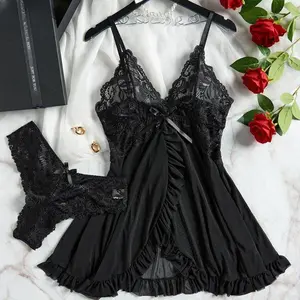 Two-piece Suspender Dress Mesh Transparent Nightdress