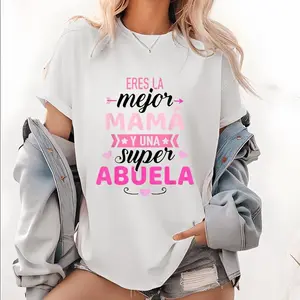 Women's Black Mother's Day T-shirt with Pink Letter Print Mejor Mama Design Short Sleeves Round Neck Comfortable Polyester Blend Fabric Machine Washable Perfect Gift for Mom Elastic Fabric Love Printed Womenswear Tshirt