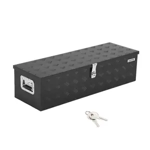 Heavy Duty Aluminum Truck Bed Tool Box with Lock, Diamond Plate Tool Chest Storage Organizer with Side Handles for Pickup Trucks, RV, Trailers, Black, 48 x 15 x 15 Inches