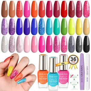 SAVILAND 36pcs Nail Polish Set Rainbow of Colors Manicures Glitter Base Coat Top Coat & Acrylic Lacquer Perfect Beginners DIY Nail Art Nail Care