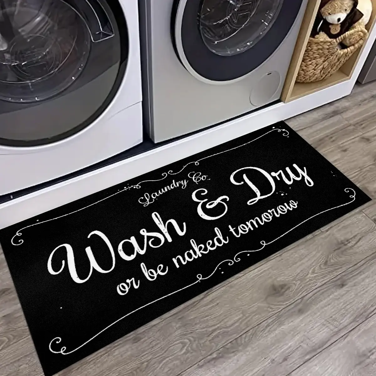 Laundry Room Long Rug, 1 Count Area Rug Non-Slip Floor Mat, Laundry Room Letter Pattern Floor Mat, Home Decor Rug, Soft Rug, Machine Washable Rug, Easy to Clean, black Runner Rug
