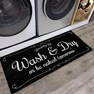 Laundry Room Long Rug, 1 Count Area Rug Non-Slip Floor Mat, Room Decor Laundry Room Letter Pattern Floor Mat,  Home Decorative Rug for Laundry Room Decor, Household Items,Cozy Accessories, Home Decor Rug, Soft Rug, Machine Washable Rug, black Runner Rug