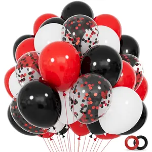 68 Red, Black, And White Latex Balloons, 12 Inches In Size, With Black And Red Sequins, Suitable For Birthdays, Weddings, Baby Showers, Graduations, Card Parties, And Other Occasions, Balloon Party Supplies, Balloon Set