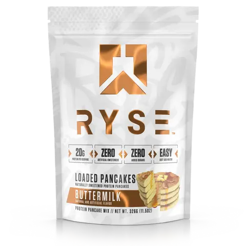 RYSE Loaded Protein Pancake & Waffle Mix - Naturally Sweetened Breakfast with 21g Protein, 3g MCTs & 2g Fiber - No Added Sugar - 6 Servings