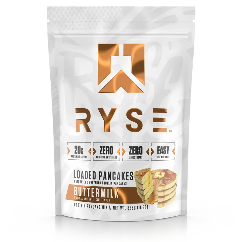 RYSE Loaded Protein Pancake & Waffle Mix - Naturally Sweetened Breakfast with 21g Protein, 3g MCTs & 2g Fiber - No Added Sugar - 6 Servings