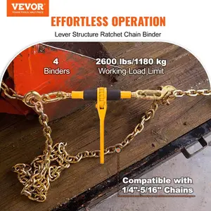 VEVOR Ratchet Chain Binders, 1/4-5/16, 2600 lbs Safe Working Load, 4 Pack Load Binder with 2 Grab Hooks, Tie Downs for Transport Chain, Heavy Duty Tow Chain Ratchet Binders for Flatbed Truck Trailer