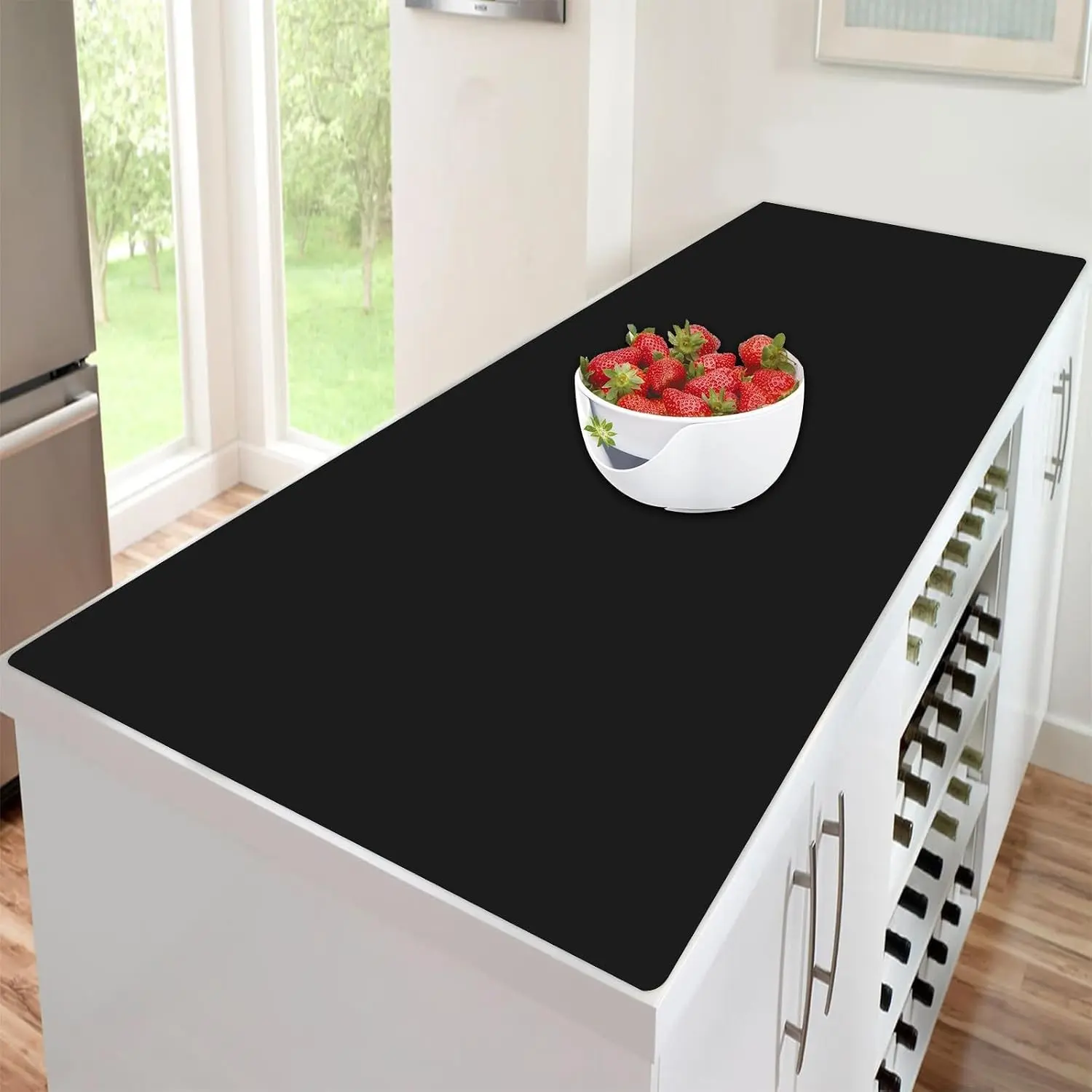 47.3''x23.6''(120cmx60cm) Extra Large Silicone Mat for Kitchen Counter, 1.4MM Thick Non-Slip Heat Resistant Countertop Protector, Waterproof Durable Kitchen Mat for Countertops, Islands (Black)