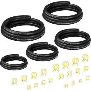 5 count  Line Hose Kit,NBR  Hose Include 3/16" 5/16" 3/8" 1/2" 1/4" Gas Line Hose 3.28Ft Each with 20 count Clamps for Automotive  System,Universal  Accessories Gas Hose