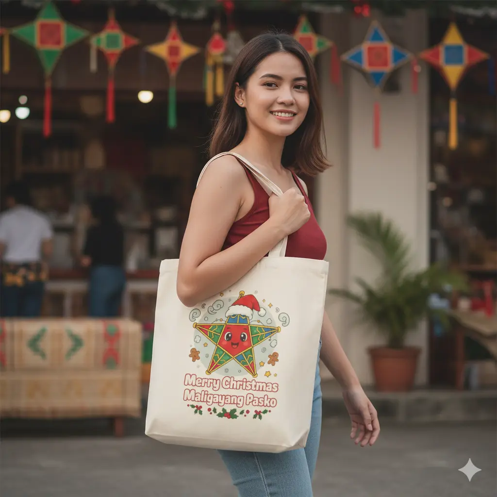 Maligayang Pasko Tote Bag, Filipino Christmas Canvas Bag, Parol Holiday Tote, Pinoy Pride Gift Bag, Filipino American Tote
