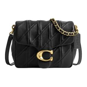 COACH Tabby 20 Crossbody Bag for Women – Metallic Logo, Lambskin Leather, Small Size, Black