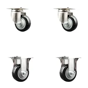 Polyurethane Swivel Top Plate Caster Set of 4 with 3.5 Inch Black Caster Wheels - 316 Stainless Steel Casters - Includes 2 Swivel Casters and 2 Rigid Casters - Service Caster Brand