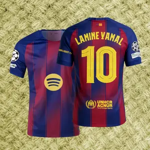 2526 Home Red  Blue No.10 Lamine Yamal Retro Short Sleeve Soccer  Football Jersey LALIGA