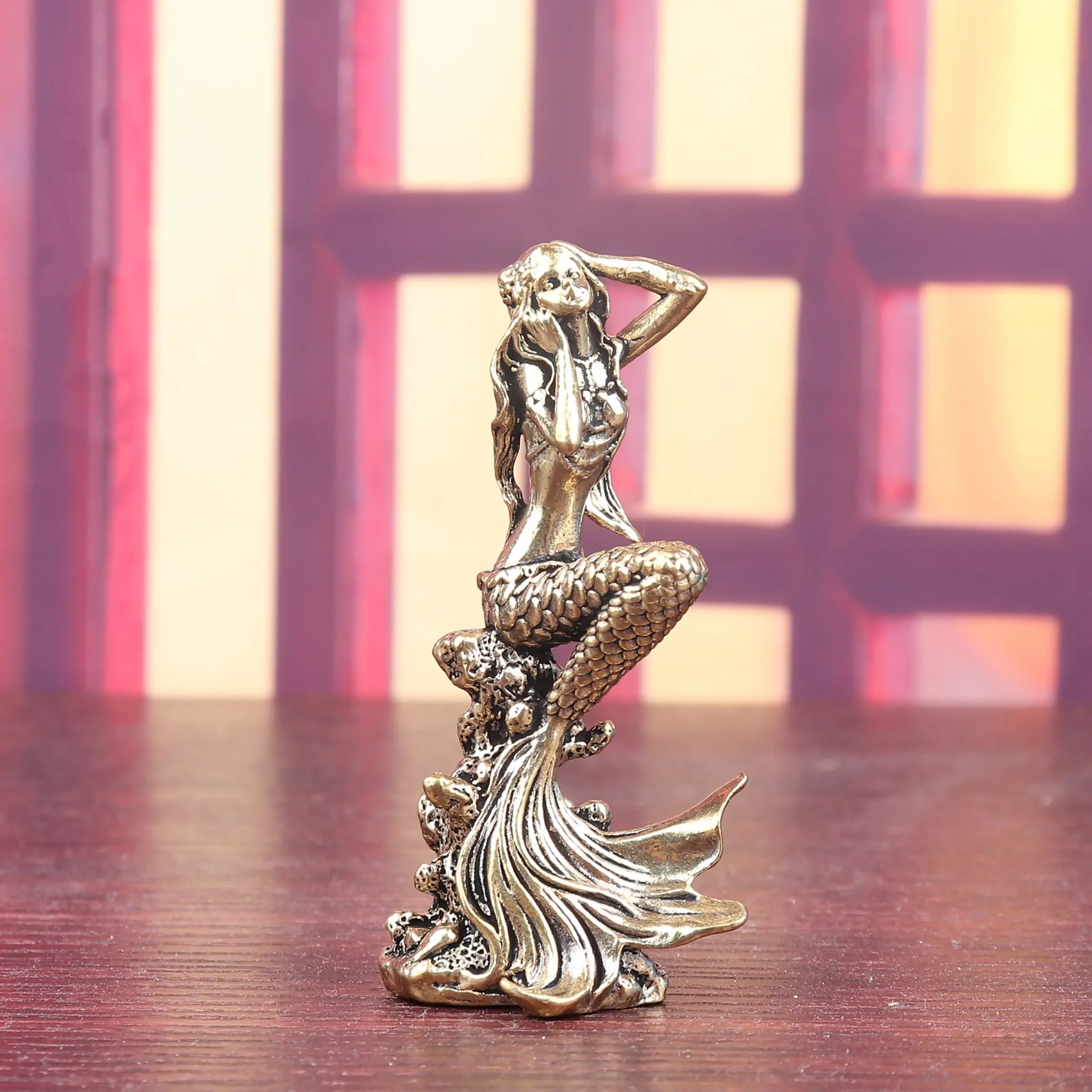 Vintage Brass Mermaid Statue, Art Figurine, Statue Figurines, Figure Decor, Collectible Figure Decor, Home Decoration Collectible, Decorative Home Ornament, Antique Craftsmanship Home Decor Accent, Perfect Gift for Holidays & Seasons, Elegant Design