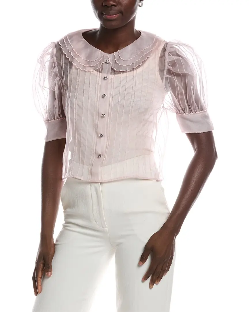 Miu Miu Crystal Embellished Pintucked Silk Organza Top
