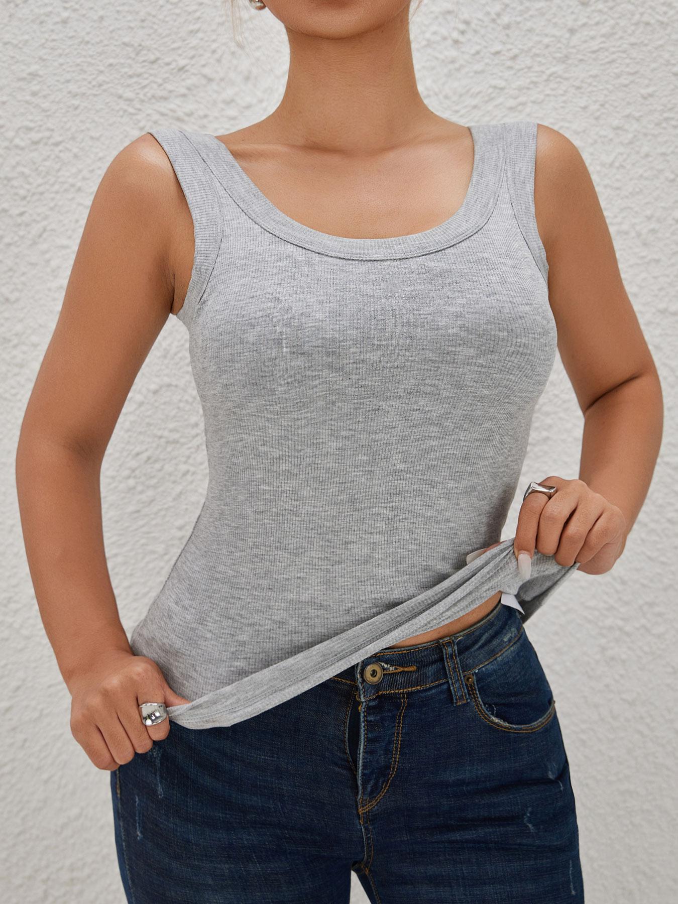 EssElegance Ribbed Workout Tank Tops for Women with Built in Bra Tight Racerback Scoop Sports Tank Neck Athletic Top for Summer And All Seasons Womenswear Bras
