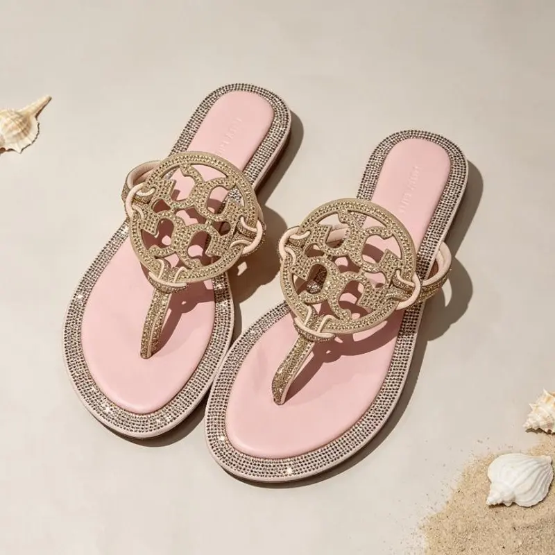 Flats Sandals for Women, Sparkly Crystal Thong Flip Flops with a Cushioned Insole, Anti-Slip Dressy Shoe for Summer & Wedding, Anti Slip Sandals, Footwear, Ankle, Plain design comfortable trendy