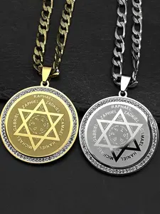 Stainless Steel 7 Archangels Pendant Necklace Women Men Gold Color Hip Hop Crystals Planet Sun Moon David Star Gift