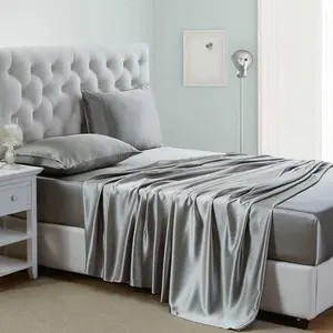 Silk Satin, Queen Size Satin Sheet with Deep Pockets, Cooling and Satin Queen - Light Gray