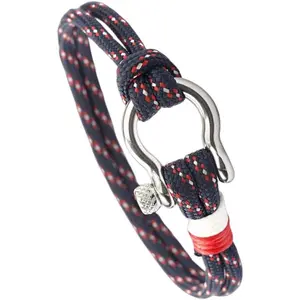 Mens Womens Nautical String Sailor Rope Wrap Bracelet Wristband Bangle Steel Screw Marine Anchor Shackles, Two-row