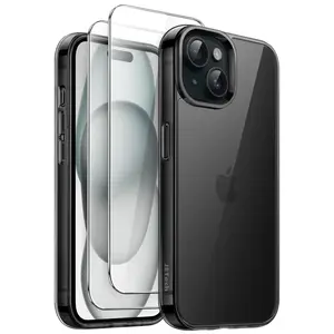 JETech 3 in 1 Case for iPhone 15 Series with 2 Pack Tempered Glass Screen Protectors, Non-Yellowing Shockproof Bumper Phone Cover