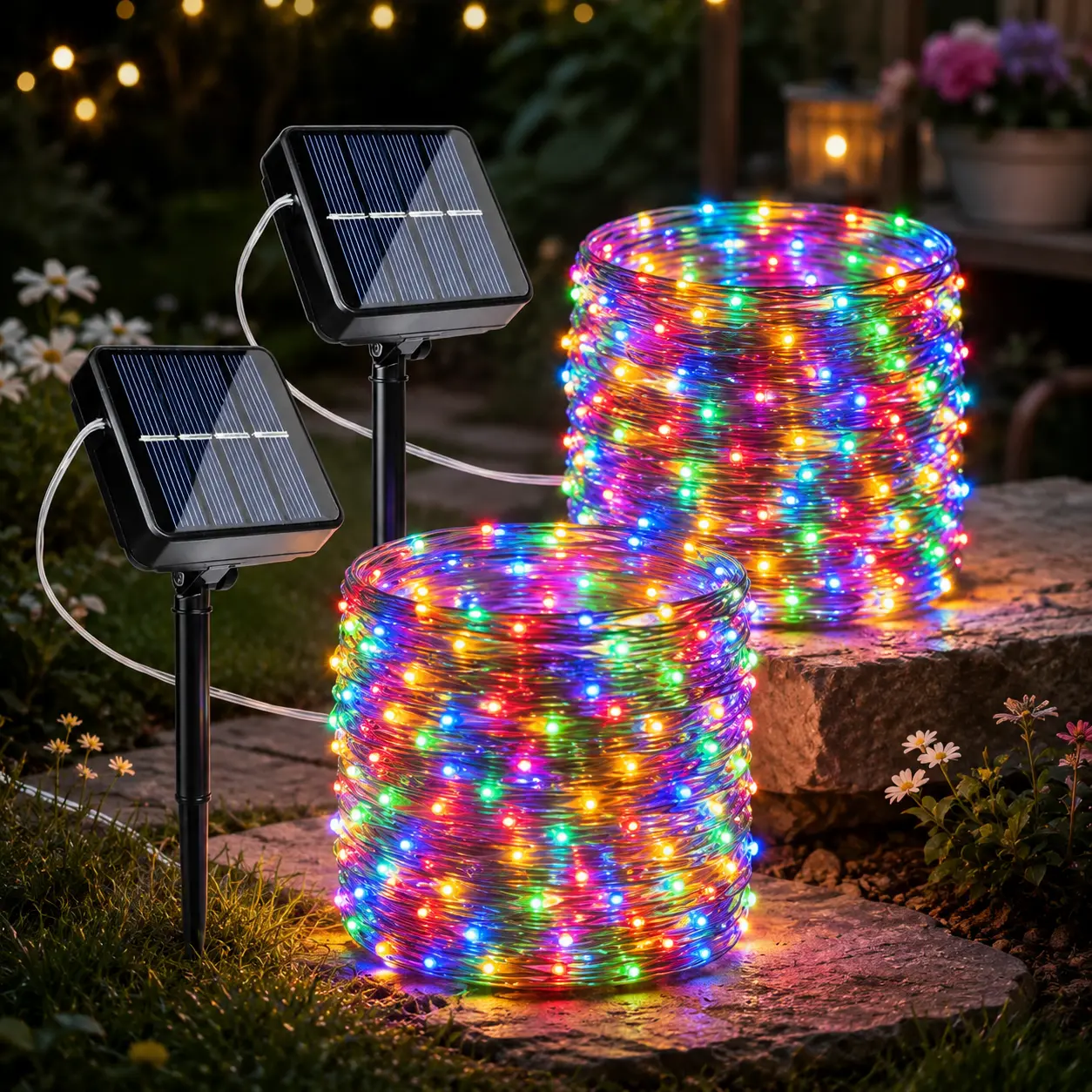2-Piece Solar String Lights Set - 2x72ft 200LED Each (Total 400LEDs), 8 Modes, Nickel Battery Powered, Remote Control Included, Ideal for Outdoor Christmas Tree, Garden, Party Decorations