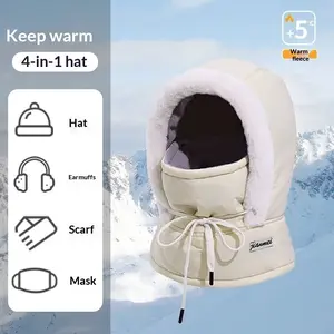 4 in 1 Winter Fleece Balaclava, Windproof Waterproof Thermal Face Mask with Large Brim, Fleece Lined Neck Gaiter Integrated Headwear for Men Women Cycling Skiing
