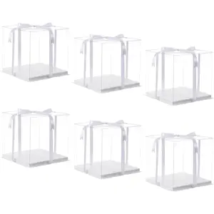 10 inch Clear cake Box, Large Transparent cake Box,tall cake boxes with Ribbon,10x10x9inch - Suitable for packing 8" or 10" cakes,Clear  Display Box for Carry Tall Layer -6Pcs-White