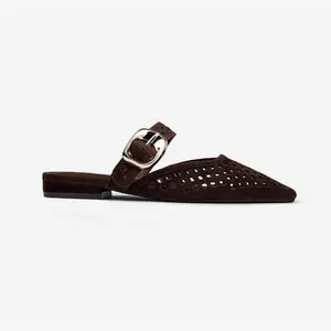 Women’s Genuine Sheepskin Pointed Toe Mule Loafers,Leather Backless Slip-On Flats for Work Casual