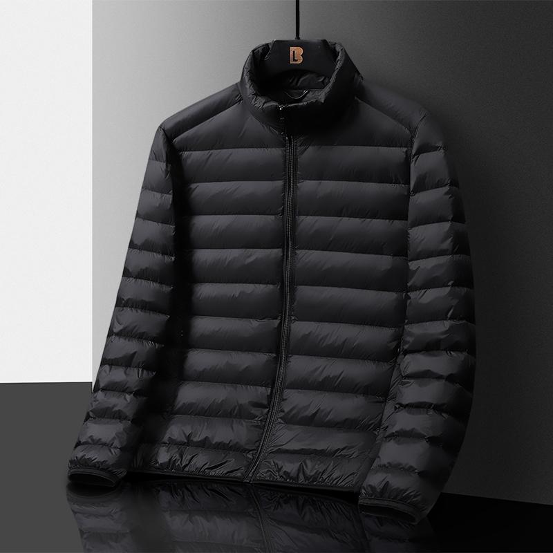 Men's Black Stand Collar Lightweight Puffer Jacket, Slim Packable Warm Winter Coat