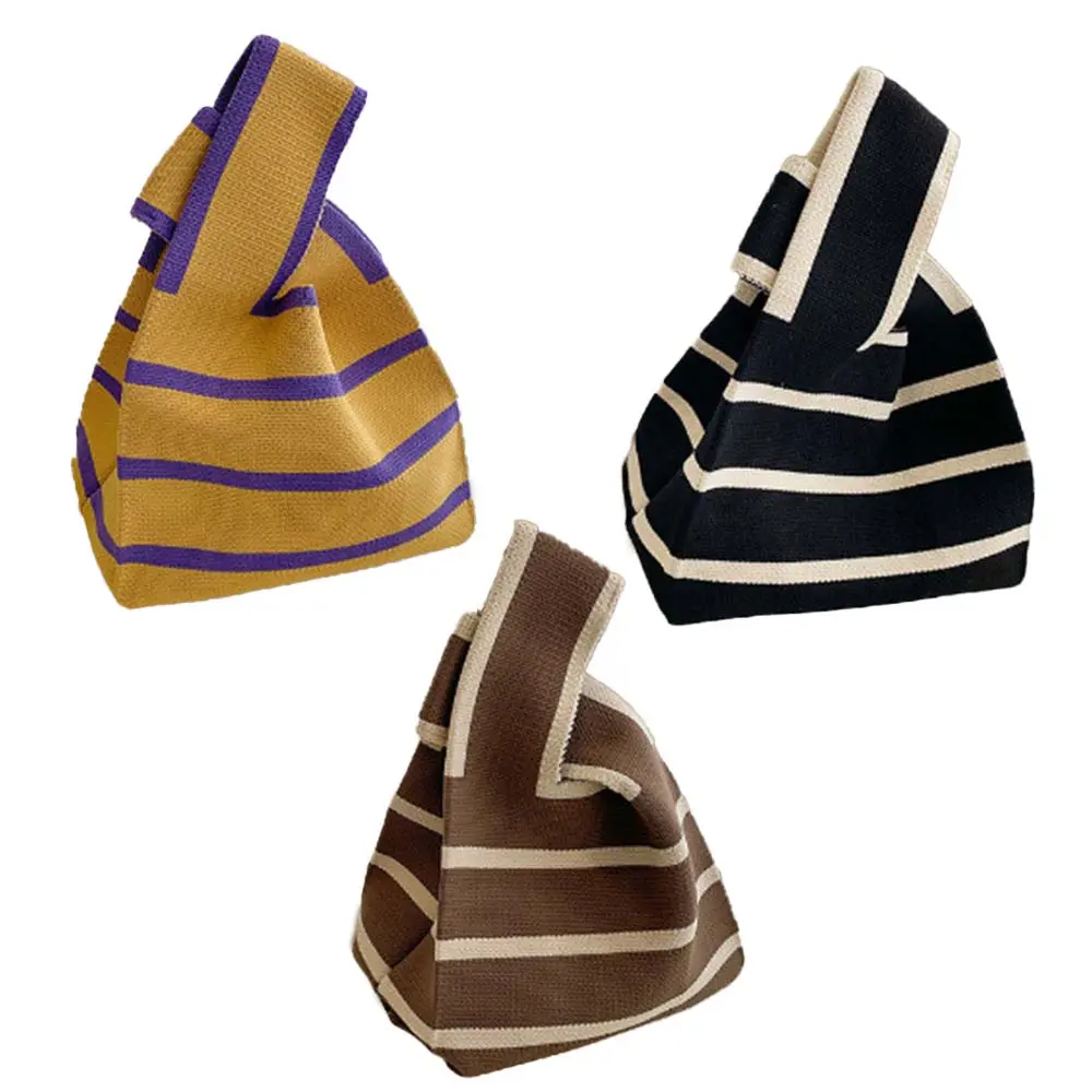 3 Pcs Fashionable Striped Knitted Multi-Function Storage Bags, Reusable & Casual Soft Fabric Totes, Portable for Daily Shopping & Short-Distance Travel (Home Improvement Organizer)