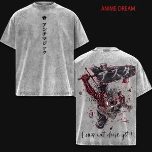 Asta Black Clover Black Bulls Anime Double Printed Vintage Washed Tee Unisex Oversize Anime Manga Washed Heavyweight Cotton T-shirt