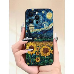 Van Gogh - Inspired Starry Night & Sunflowers Pattern TPU Protective Case With Raised Camera Edges And Edge Protection, Suitable For IPhone17/IPhone17 Air/IPhone17 Pro/IPhone17 Pro Max/16 Pro Max/15 Pro Max/14 Pro Max/13 Pro Max/12 Pro Max/11 Pro Max.