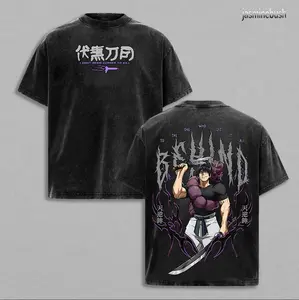 Toji Fushiguro Tee, Jujutsu Kaisen Anime Double Printed T-Shirt, Cursed Weapon Sorcerer Graphic, Vintage Washed Oversized Streetwear, Heavyweight Cotton Unisex Anime Shirt