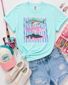 Pink & Teal Fish Trio Summer Sequin Patch Tshirt
