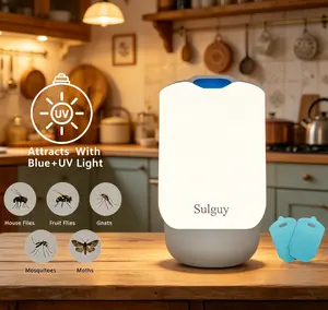 Sulguy Silent Flying Insect Trap & 2 Refill Cartridges – Plug in Gnat Killer & Indoor Bug Catcher for Fruit Flies, Gnats, Moths – Blue-Violet Light + Sticky Board, No Zap No Pop, Pet & Kid Safe